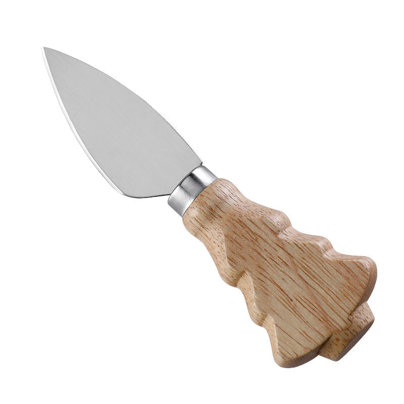6-Piece Christmas Tree Cheese Knife Set with Rubberwood Handles