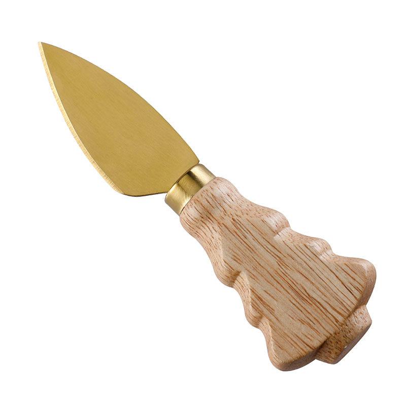 Christmas Tree Hard Cheese Knife with Rubberwood Handle