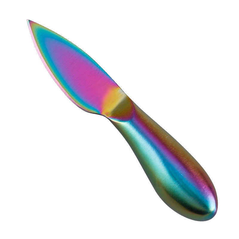 Full-Tang Parmesan Cheese Knife, Rainbow Titanium Stainless Steel, Teardrop Handle
