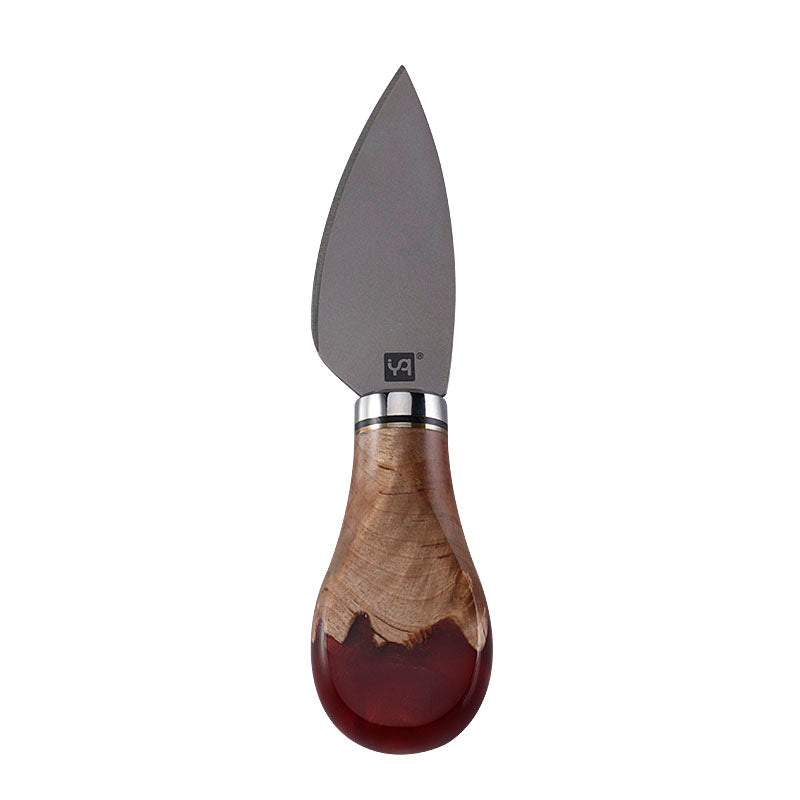 Titanium Hard Cheese Knife with Burl Wood & Red Resin Handle