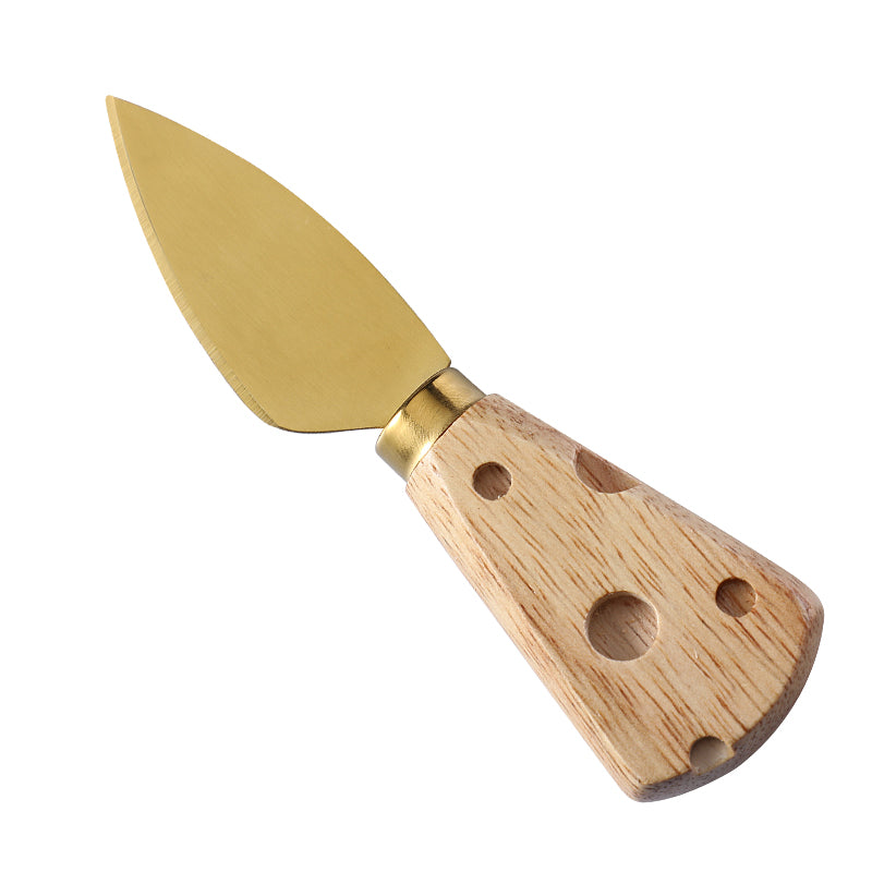 Pointed Hard Cheese Knife with Cheese-Shaped Holey Rubberwood Handle
