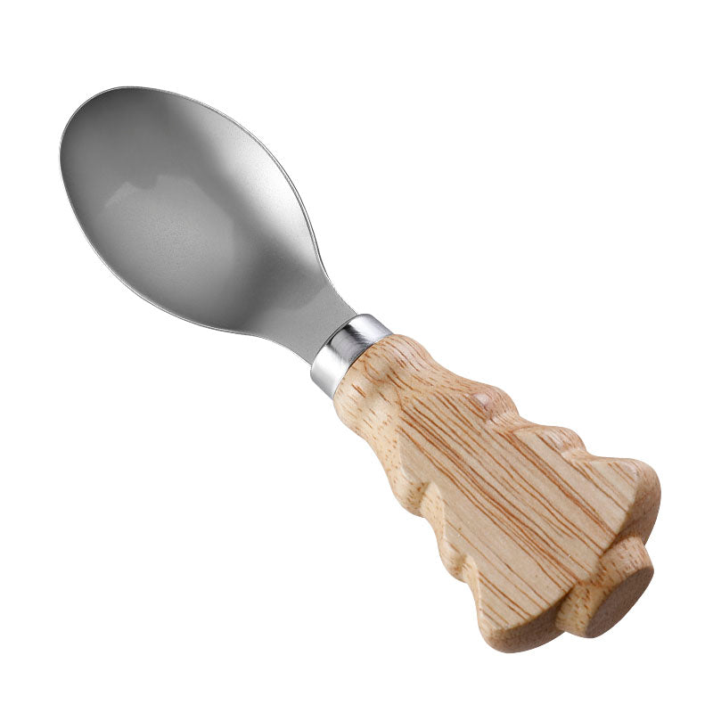 Christmas Tree Rubberwood Handle Cheese Spoon