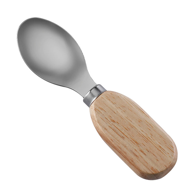 RU12S7>Oval Cheese Spoon with Stainless Steel Bowl & Flat Oval Rubberwood Handle