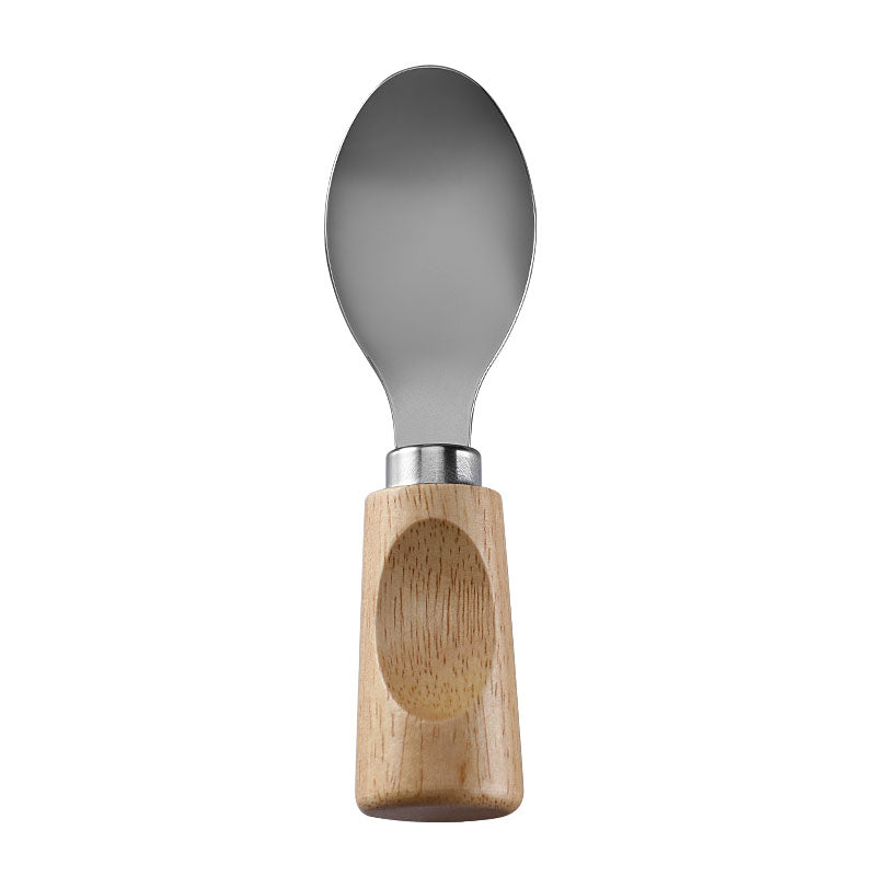 Oval Cheese Spoon with Stainless Steel Bowl & Single-Groove Square Rubberwood Handle