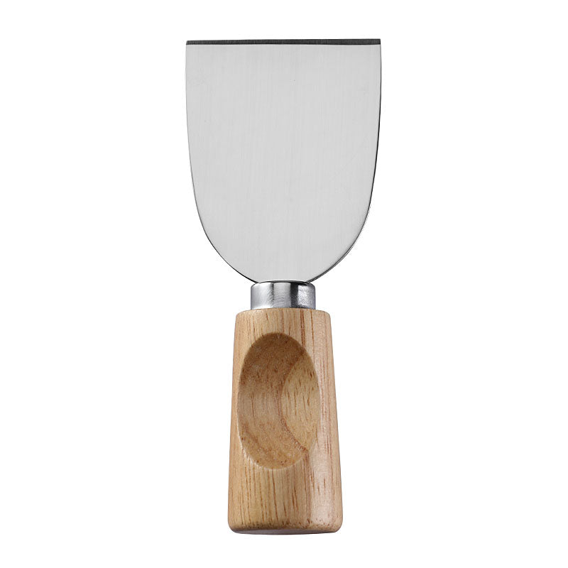 Wide-Blade Cheese Cleaver with Stainless Steel Blade & Single-Groove Square Rubberwood Handle