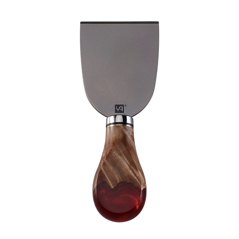 Titanium Cheese Cleaver with Burl Wood & Red Resin Handle