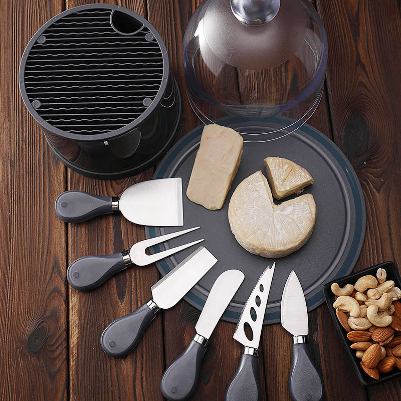 6-Piece Cheese Knife Set with Dome Stand & Clear Cover