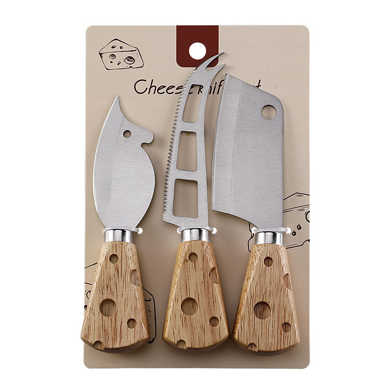 3-Piece Cheese Knife Set | Cheese-Shaped Rubberwood Handle