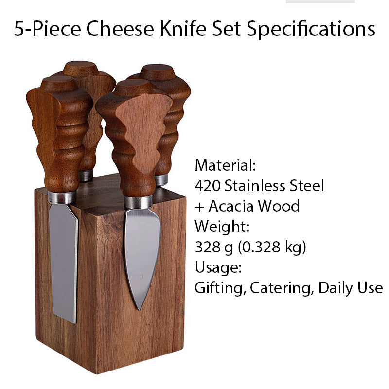5-Piece Christmas Tree Acacia Wood Cheese Knife Set with Magnetic Block