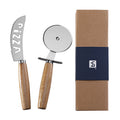 Pizza Knife & Wheel Cutter Set with Rubber Wood Handle