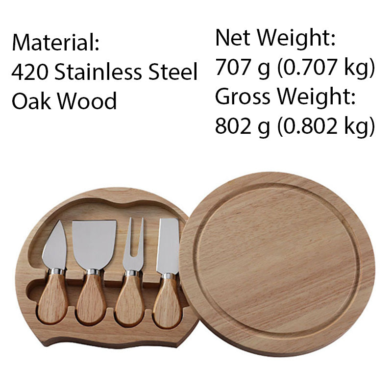 Cheese Knife Set with Round Wooden Storage Box | Gift Box