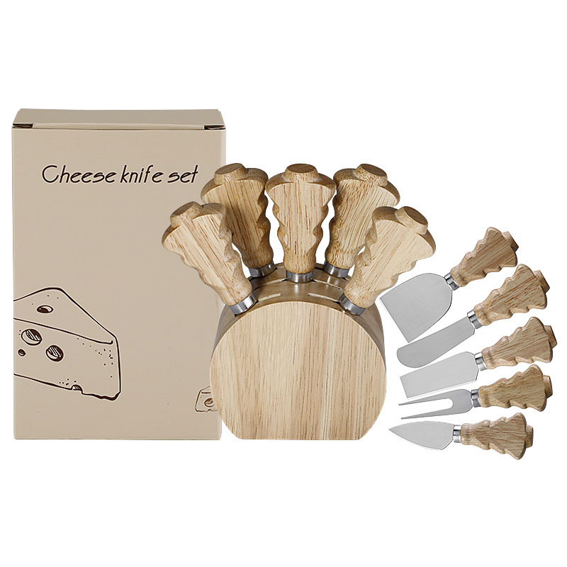 5-Piece Cheese Knife Set with Rubber Wood Stand
