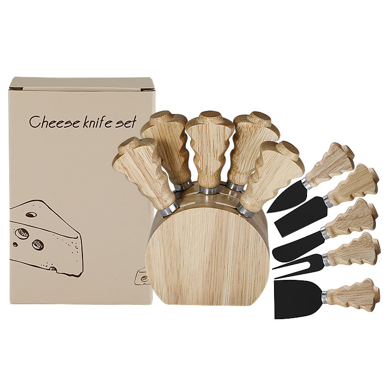 5-Piece Cheese Knife Set with Rubber Wood Stand