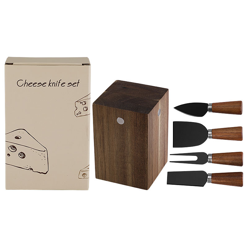 5-Piece Cheese Knife Set with Tapered Acacia Wood Handles & Block