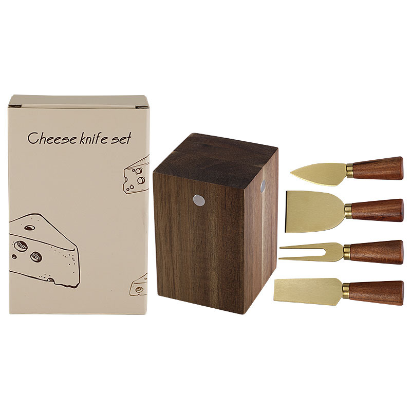 5-Piece Cheese Knife Set with Tapered Acacia Wood Handles & Block