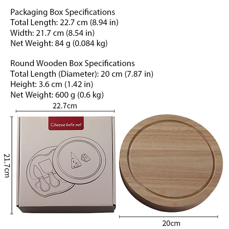 Cheese Knife Set with Round Wooden Storage Box | Gift Box