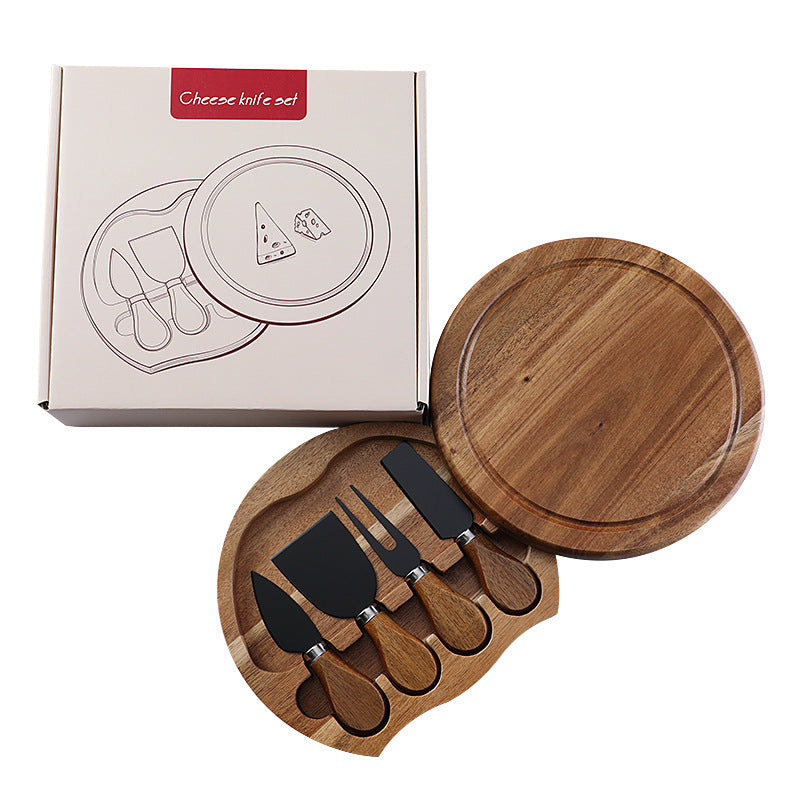 Acacia Wood Cheese Knife Set with Round Storage Box | Gift Box