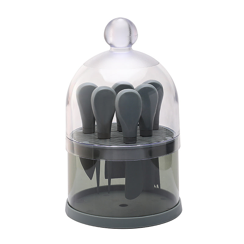 6-Piece Cheese Knife Set with Clear Dome Stand