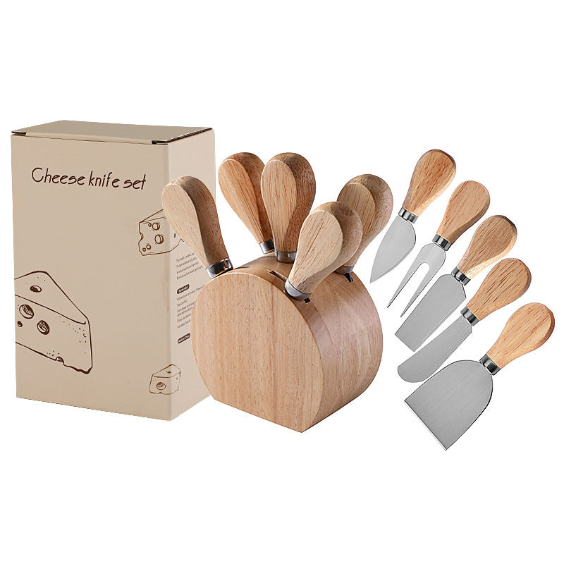 5-Piece Cheese Knife Set with Rubberwood Handle & Storage Block