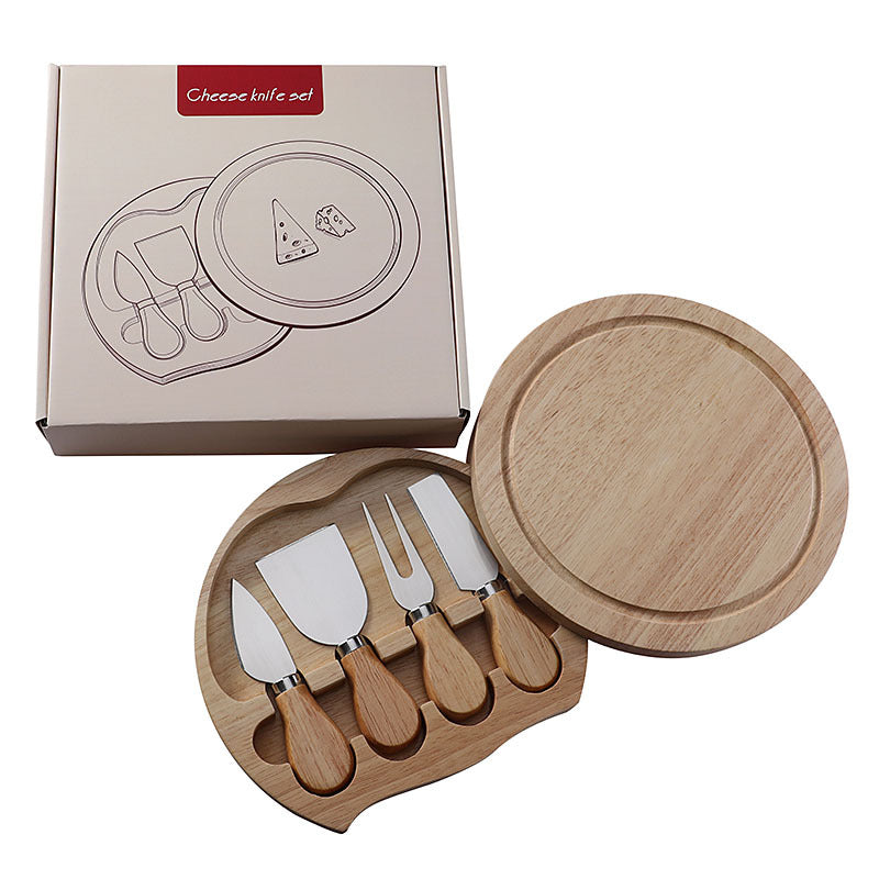 Cheese Knife Set with Round Wooden Storage Box | Gift Box