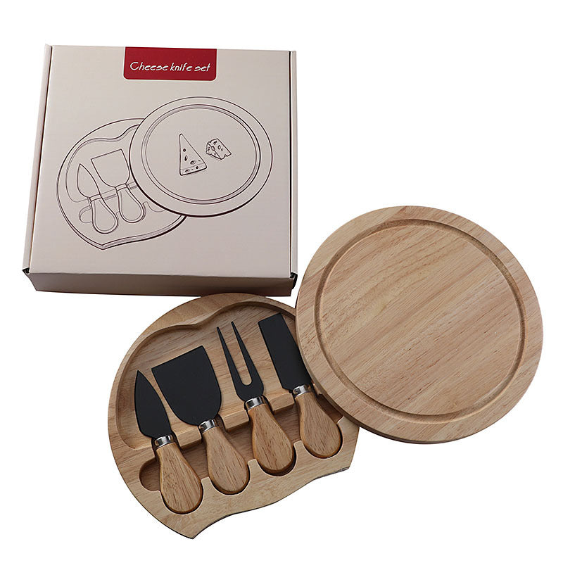 Cheese Knife Set with Round Wooden Storage Box | Gift Box