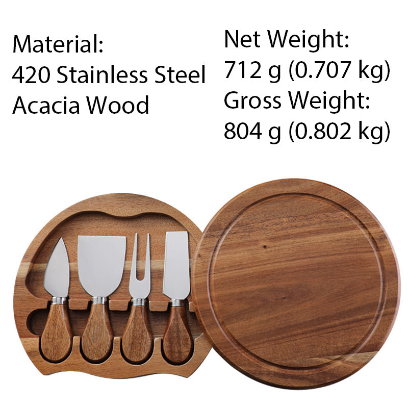 Acacia Wood Cheese Knife Set with Round Storage Box | Gift Box