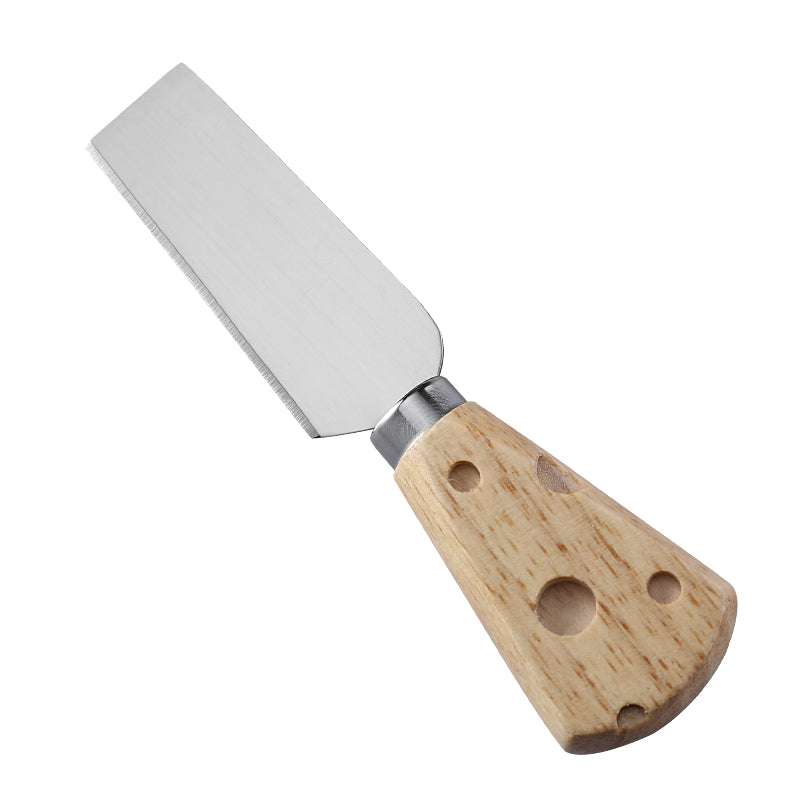 Rectangular Hard Cheese Knife with Cheese-Shaped Holey Rubberwood Handle