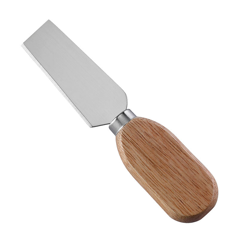 Rectangular-Blade Cheese Cleaver with Stainless Steel Blade & Flat Oval Rubberwood Handle