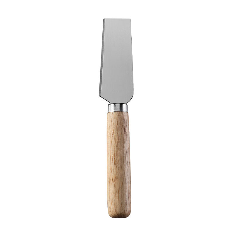 Wide-Blade Hard Cheese Knife with Stainless Steel Blade & Round Rubberwood Handle