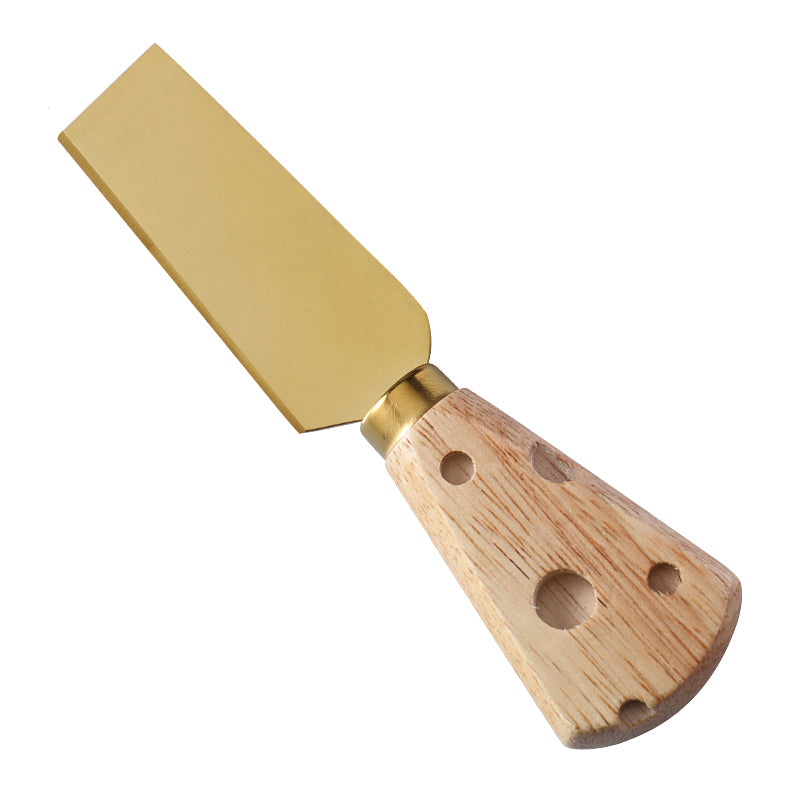 Rectangular Hard Cheese Knife with Cheese-Shaped Holey Rubberwood Handle