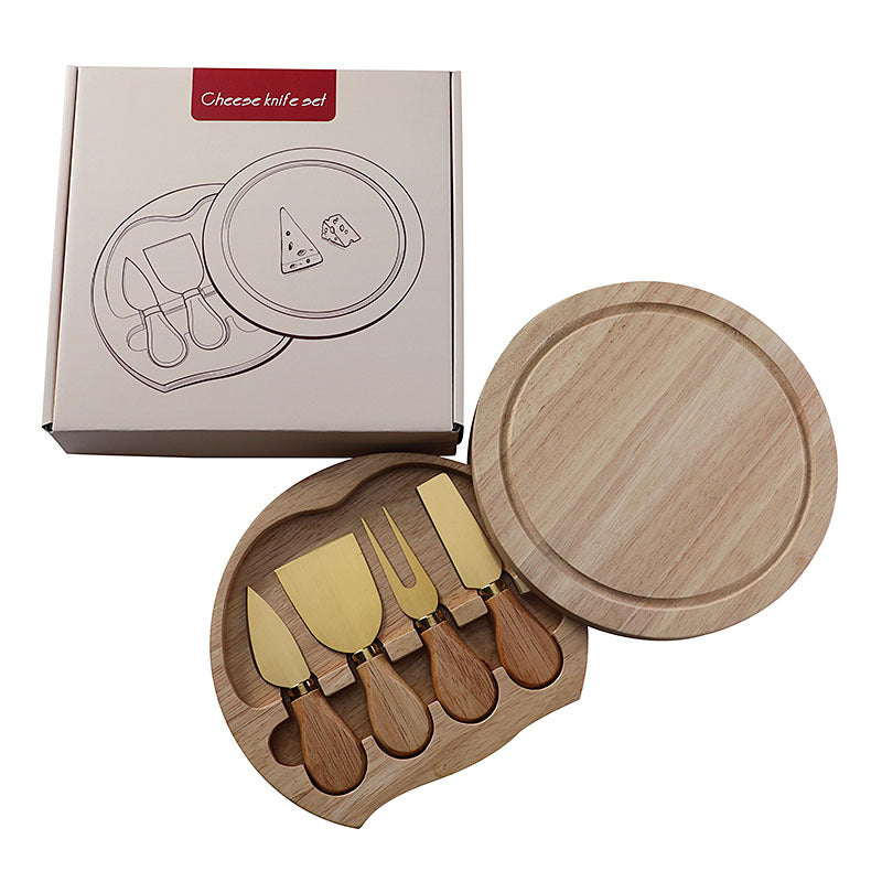 Cheese Knife Set with Round Wooden Storage Box | Gift Box