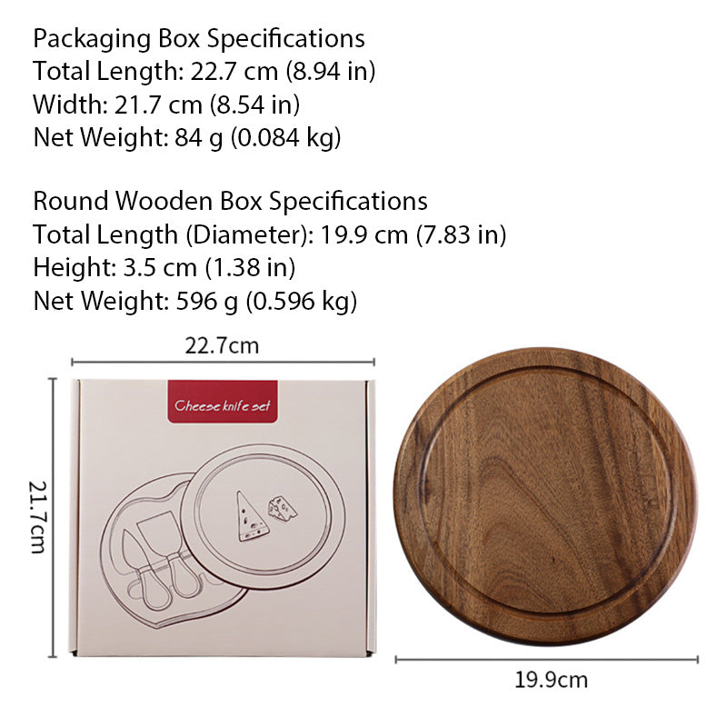 Acacia Wood Cheese Knife Set with Round Storage Box | Gift Box