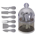 6-Piece Cheese Knife Set with Transparent Dome Stand