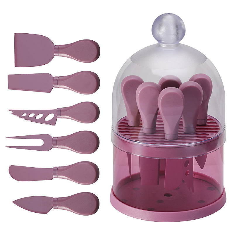 6-Piece Cheese Knife Set with Clear Dome Stand