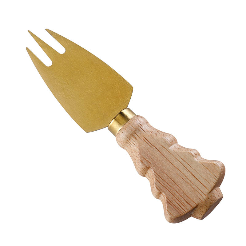 Christmas Tree Rubberwood Handle Cheese Fork