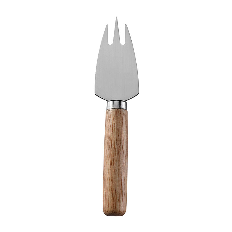 Three-Prong Cheese Fork with Stainless Steel Tines & Round Rubberwood Handle