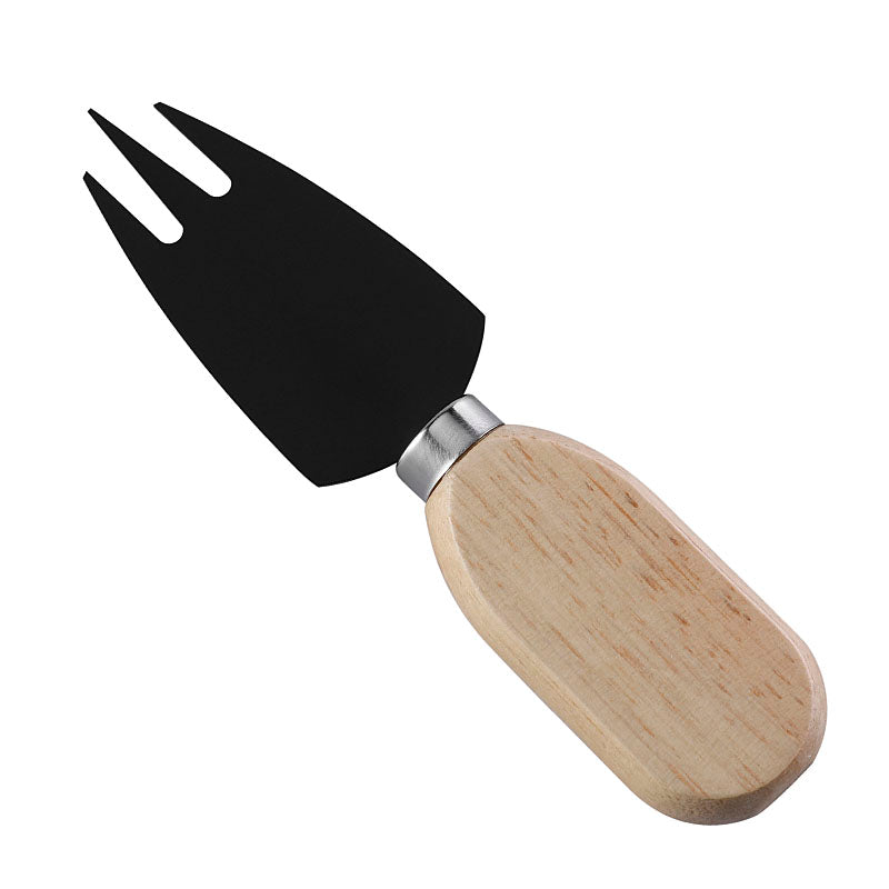 Two-Prong Triangular Cheese Fork with Stainless Steel Tines & Flat Oval Rubberwood Handle