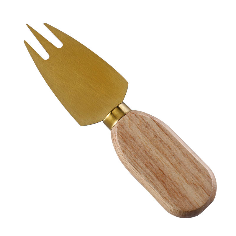 Two-Prong Triangular Cheese Fork with Stainless Steel Tines & Flat Oval Rubberwood Handle
