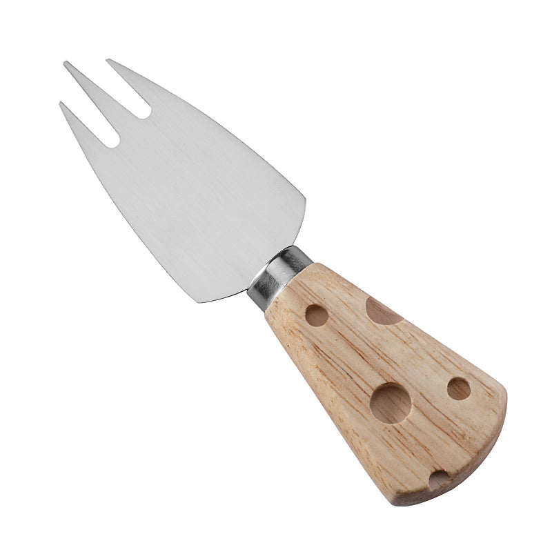 Three-Prong Cheese Fork with Cheese-Shaped Holey Rubberwood Handle