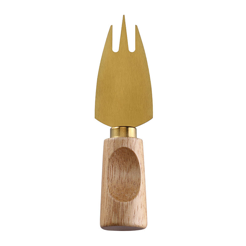 Three-Prong Triangular Cheese Fork with Stainless Steel Tines & Single-Groove Square Rubberwood Handle
