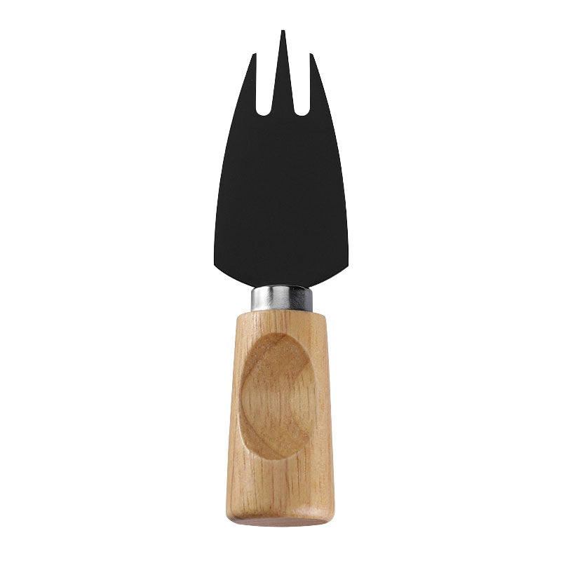 Three-Prong Triangular Cheese Fork with Stainless Steel Tines & Single-Groove Square Rubberwood Handle