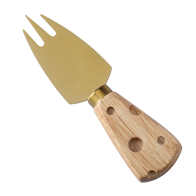 Three-Prong Cheese Fork with Cheese-Shaped Holey Rubberwood Handle