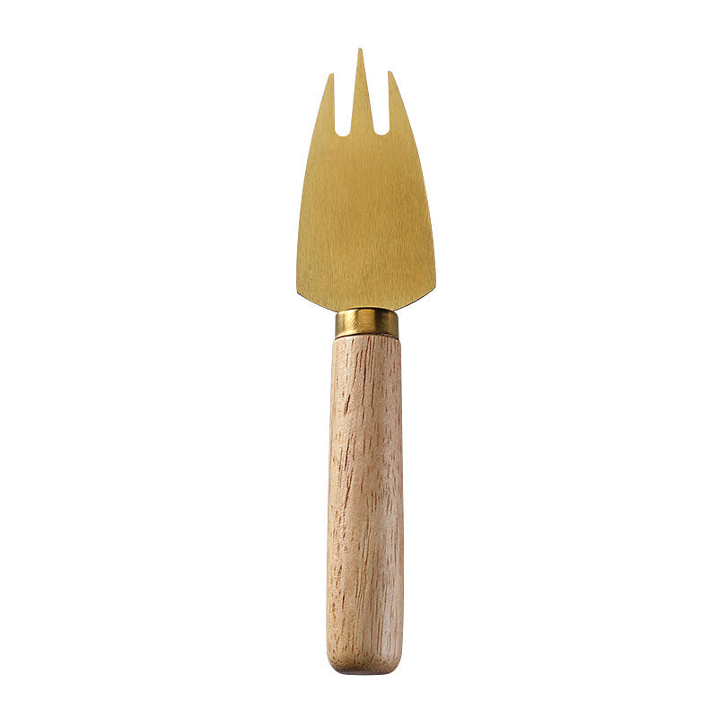 Three-Prong Cheese Fork with Stainless Steel Tines & Round Rubberwood Handle
