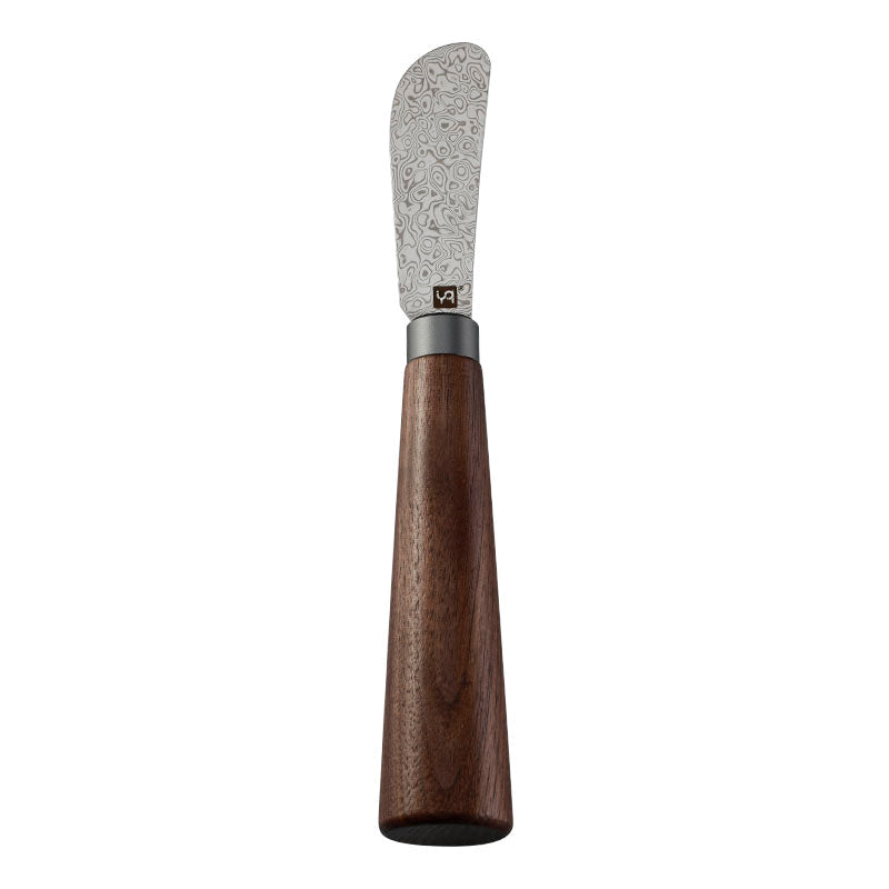 Damascus Steel Soft Cheese Knife with Walnut Wood Handle