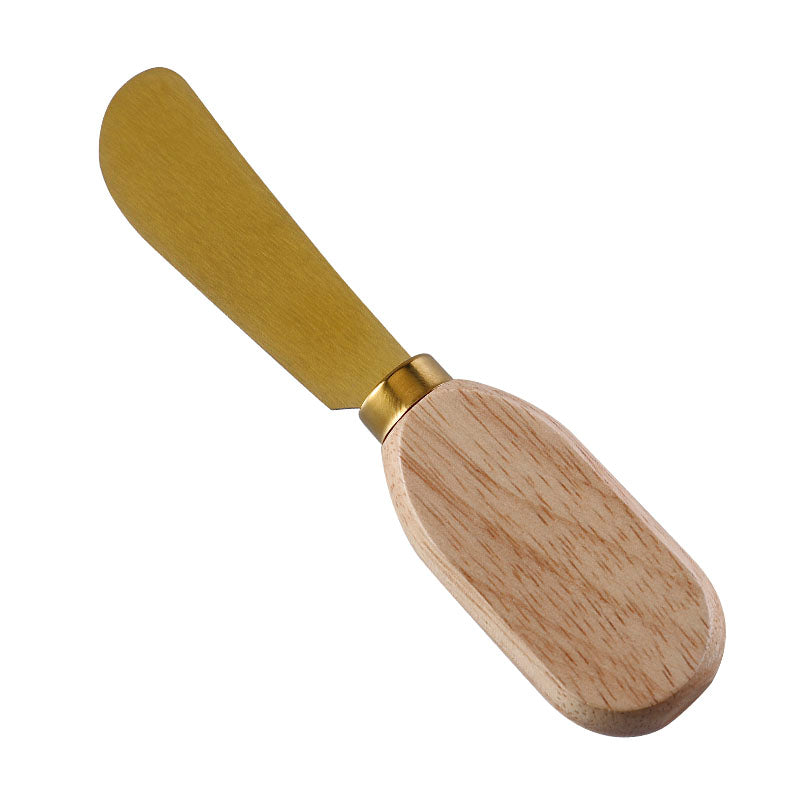 Curved-Blade Cheese Spreader with Stainless Steel Blade & Flat Oval Rubberwood Handle
