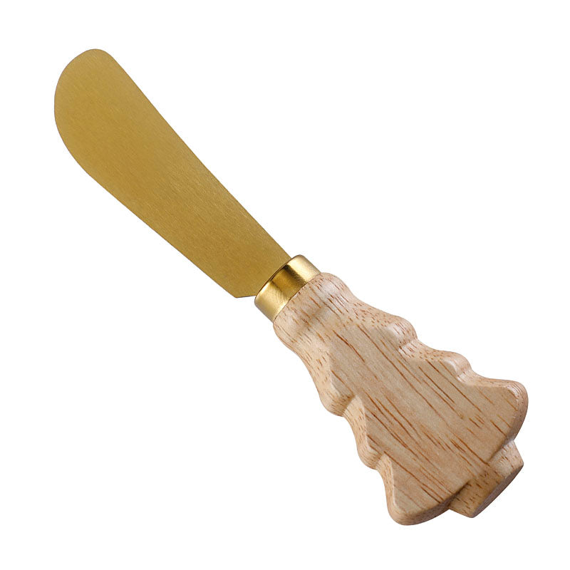 Christmas Tree Cheese Spreader with Rubberwood Handle