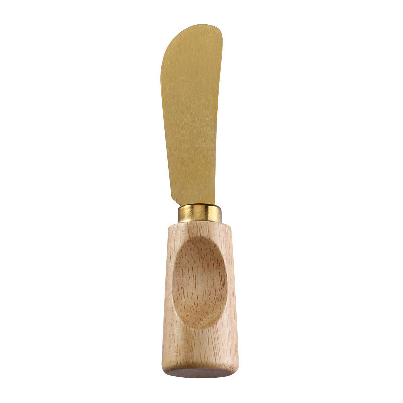 Round-Tip Cheese Spreader with Stainless Steel Blade & Single-Groove Square Rubberwood Handle