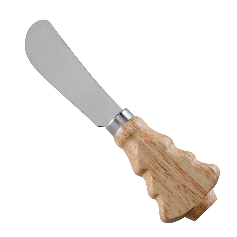 Christmas Tree Cheese Spreader with Rubberwood Handle