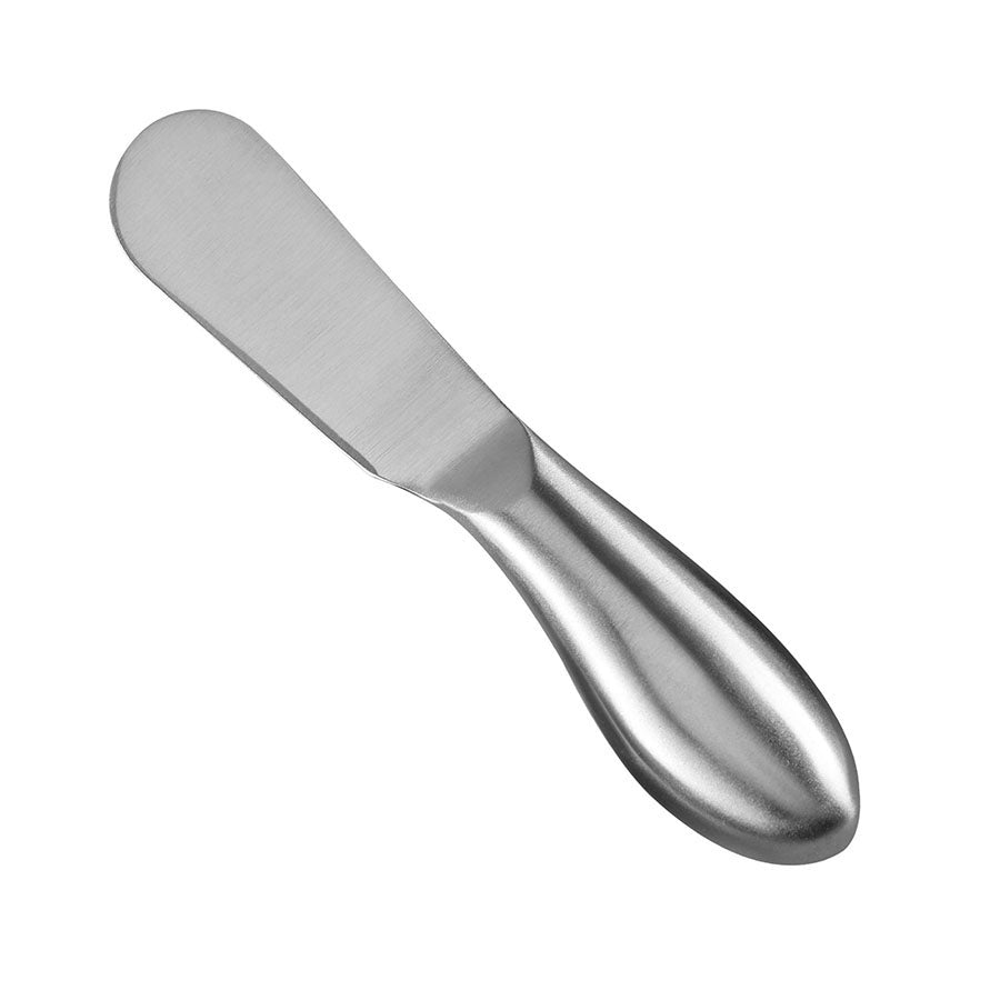 Full-Tang Round-Tip Cheese Spreader, Brushed Stainless Steel, Hollow Teardrop Handle