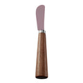Curved Cheese Spreader with Pink Coated Blade & Walnut Tapered Handle
